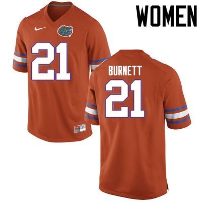 Women's Florida Gators #21 McArthur Burnett NCAA Nike Orange Authentic Stitched College Football Jersey GYY1062IJ